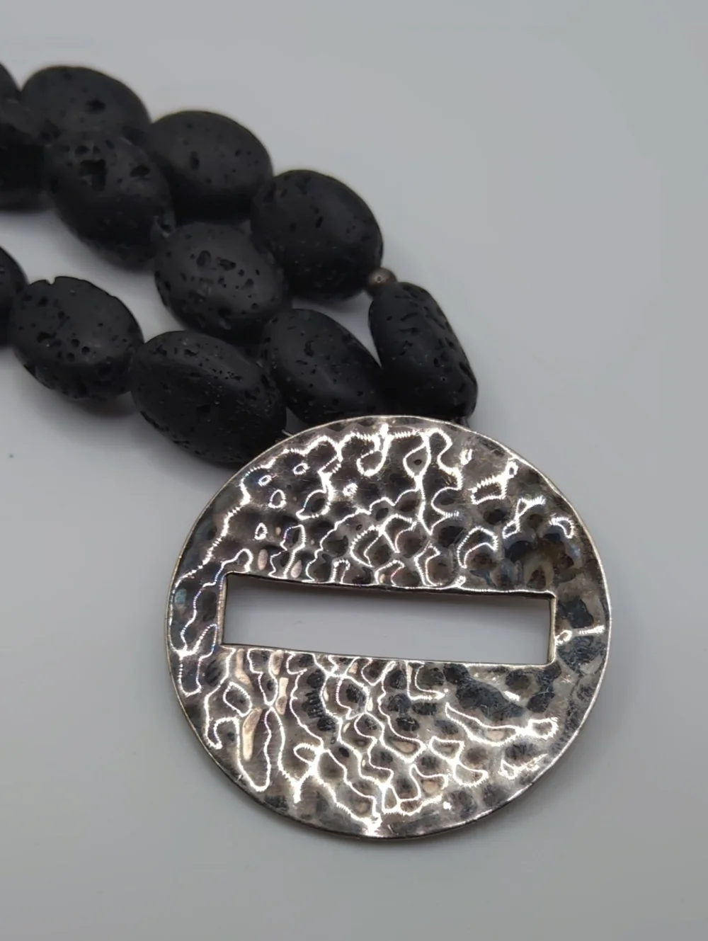 Silpada Hammered Silver Clasp Lava Rock Beaded Bracelet 925 - Picture 5 of 8